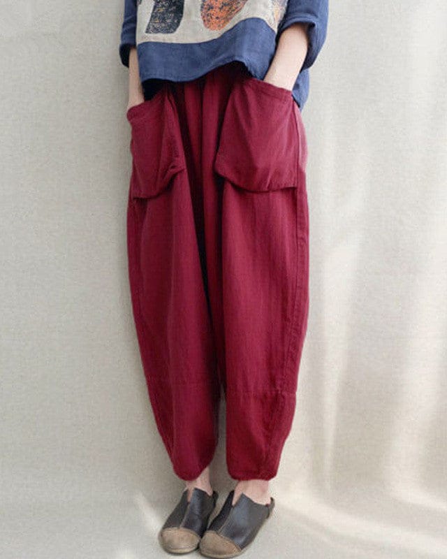 Pantalon sarouel d'automne en coton et lin