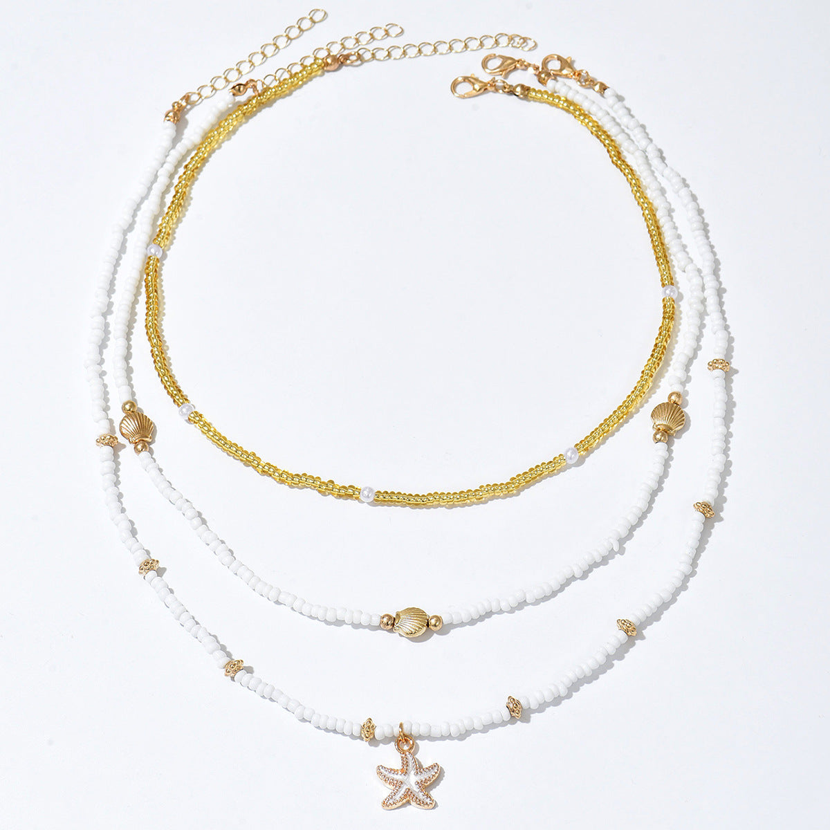 Summer Versatile Starfish Shell Bead Necklace 3 Suit