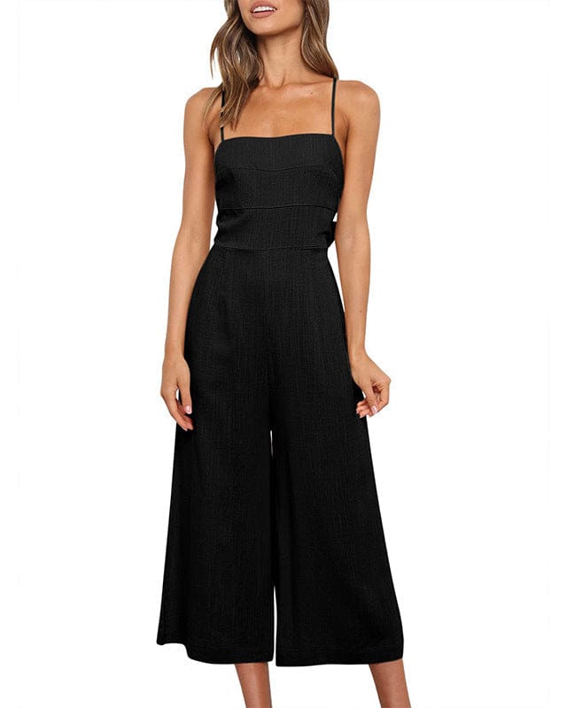 Combinaison-pantalon pour femme à bretelles croisées et lacets