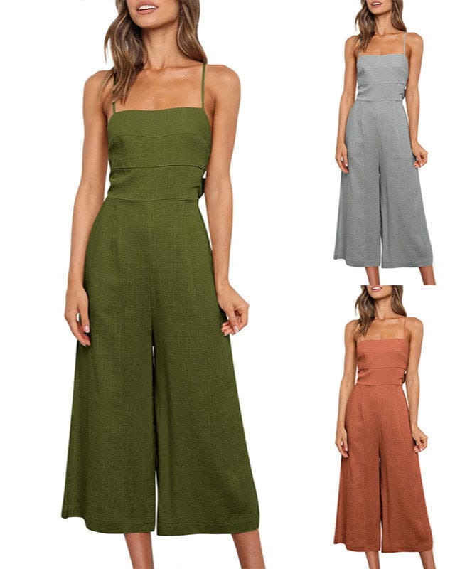 Combinaison-pantalon pour femme à bretelles croisées et lacets