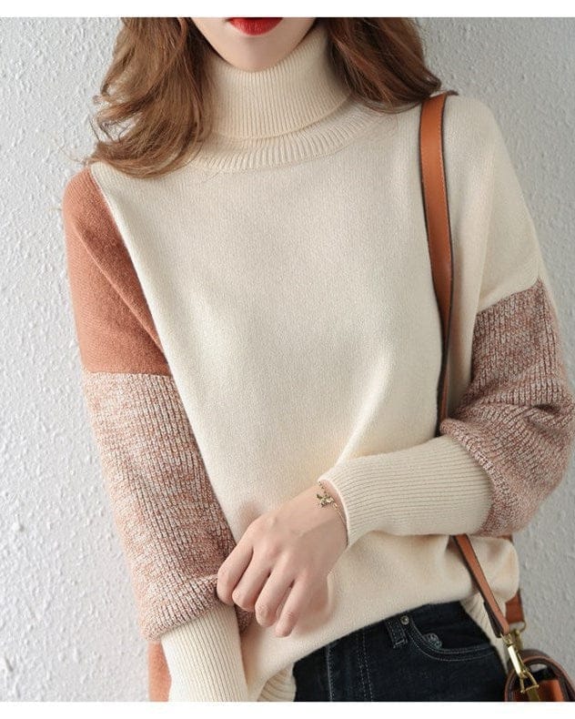 Pull ample à col montant contrastant pour femme