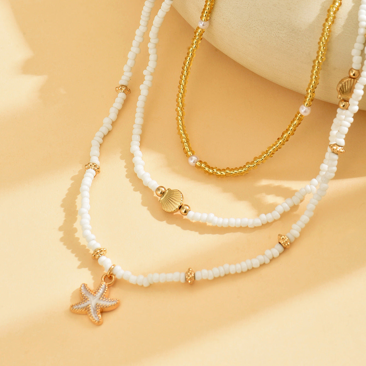 Summer Versatile Starfish Shell Bead Necklace 3 Suit