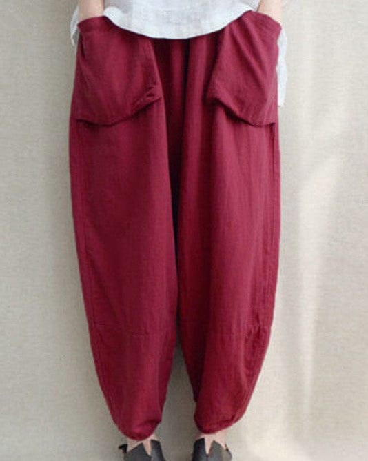 Pantalon sarouel d'automne en coton et lin