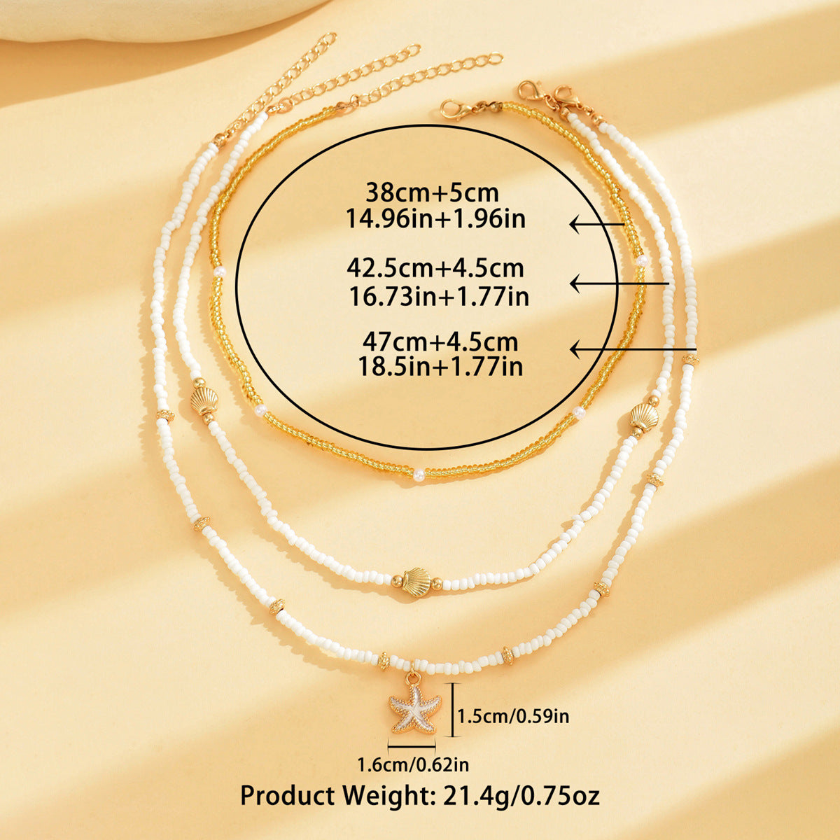 Summer Versatile Starfish Shell Bead Necklace 3 Suit