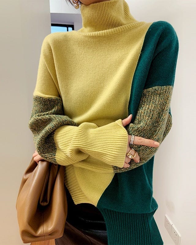 Pull ample à col montant contrastant pour femme