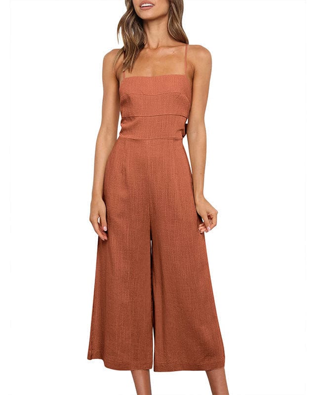 Combinaison-pantalon pour femme à bretelles croisées et lacets