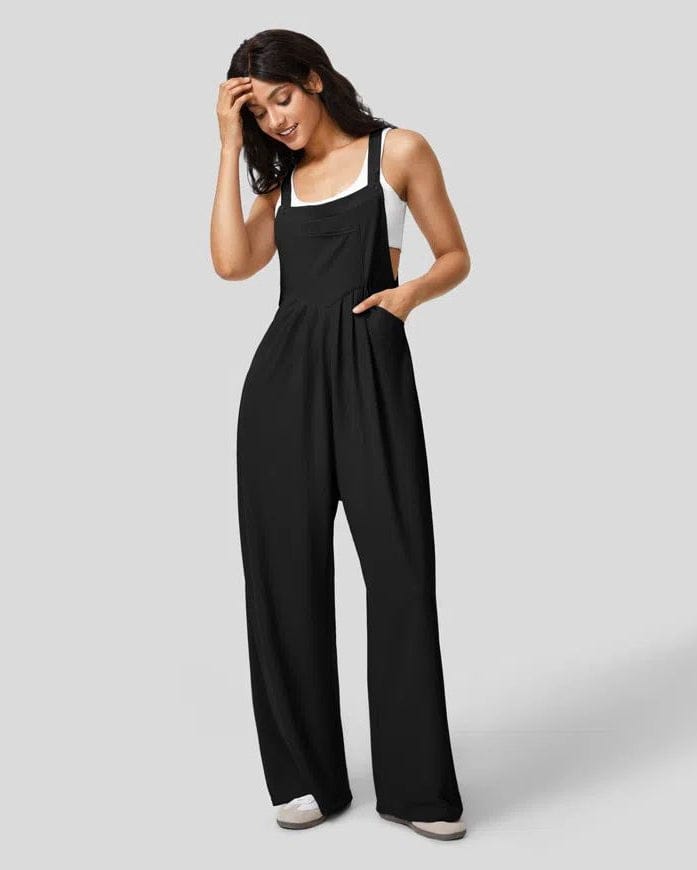 Combinaison à jambes larges avec bretelles 