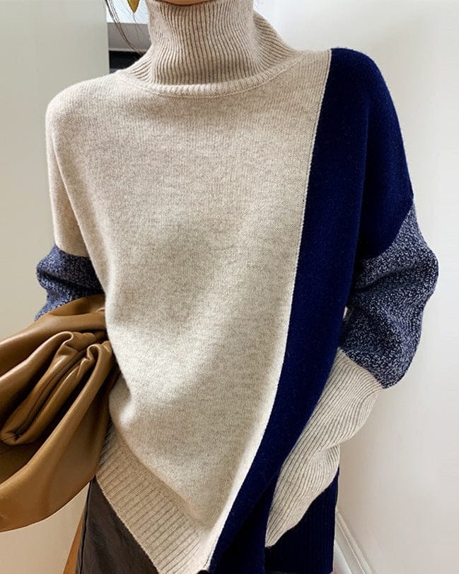 Pull ample à col montant contrastant pour femme