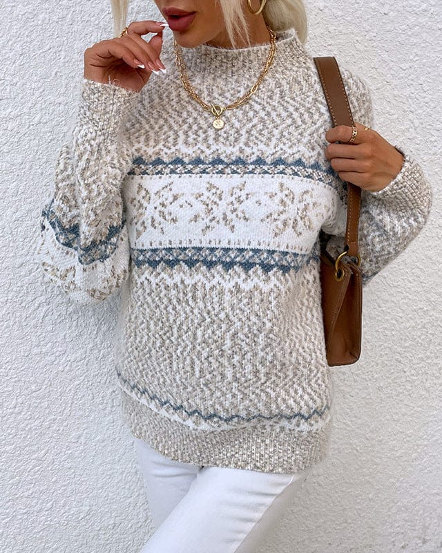 Pull à col roulé mi-long à motif flocon de neige pour femme