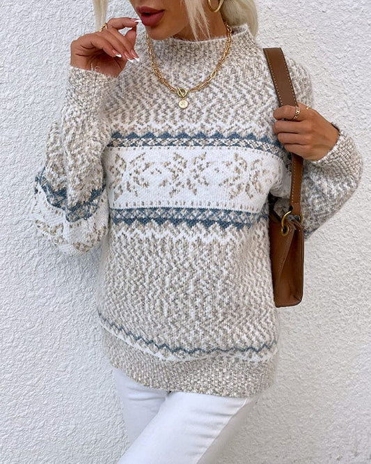 Pull à col roulé mi-long à motif flocon de neige pour femme