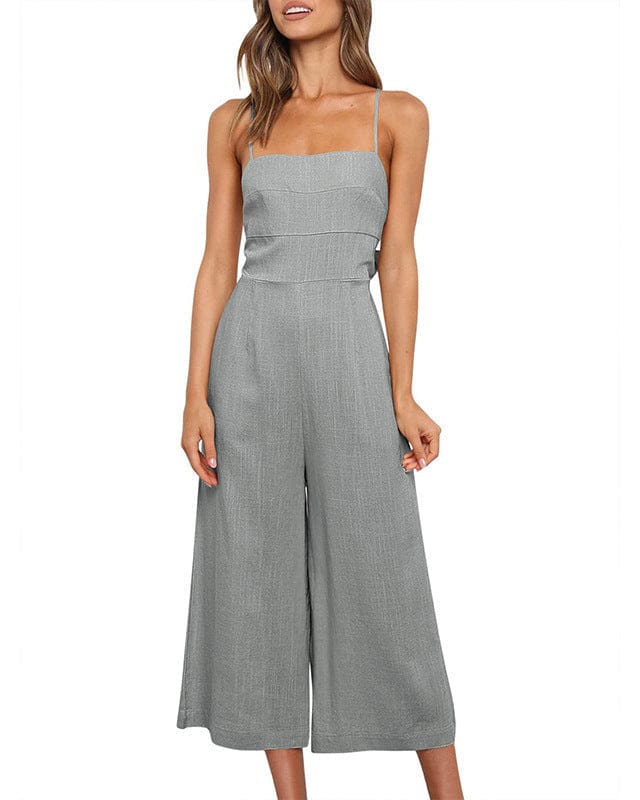 Combinaison-pantalon pour femme à bretelles croisées et lacets