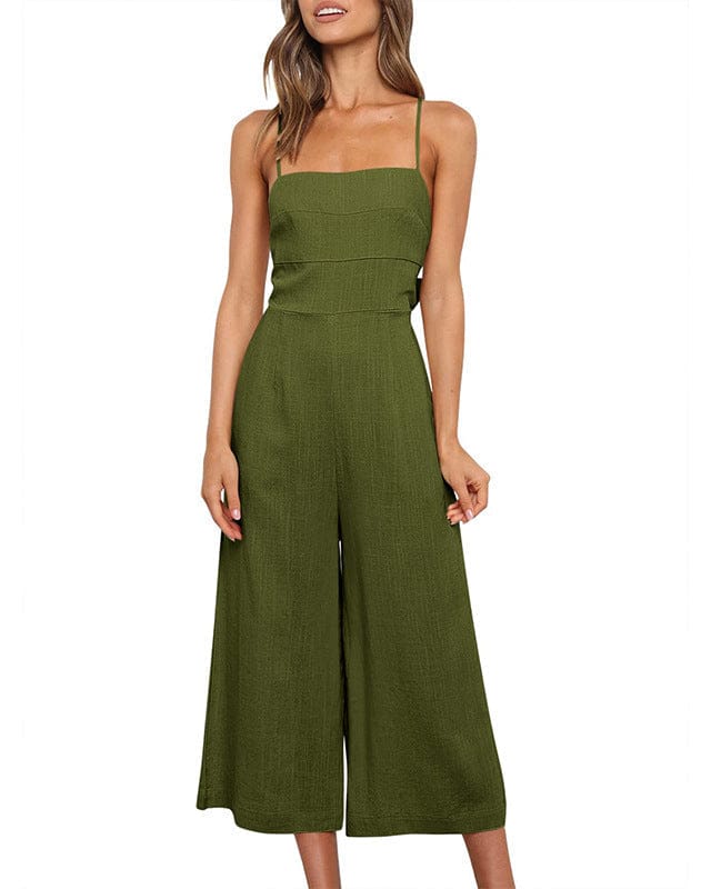 Combinaison-pantalon pour femme à bretelles croisées et lacets