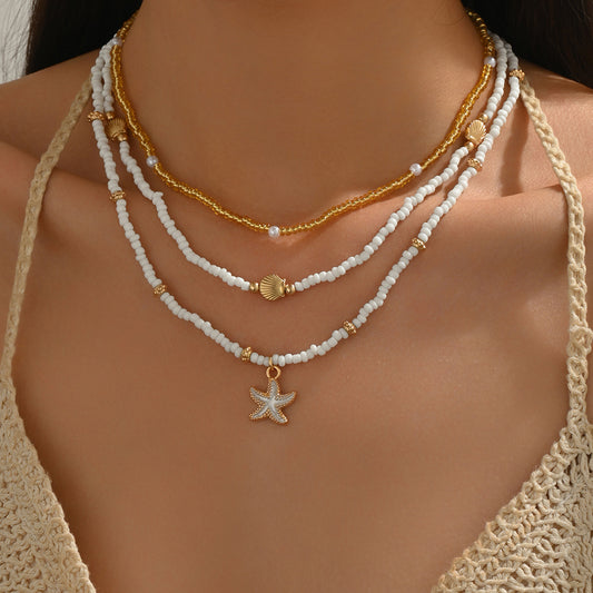 Summer Versatile Starfish Shell Bead Necklace 3 Suit